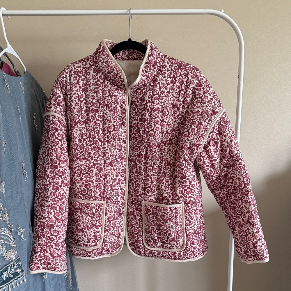 Floral Quilted Jacket - Red and Cream